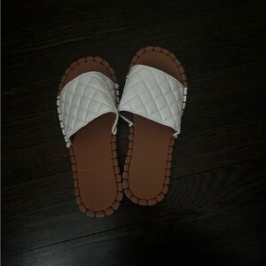 White Quilted Slide Sandals